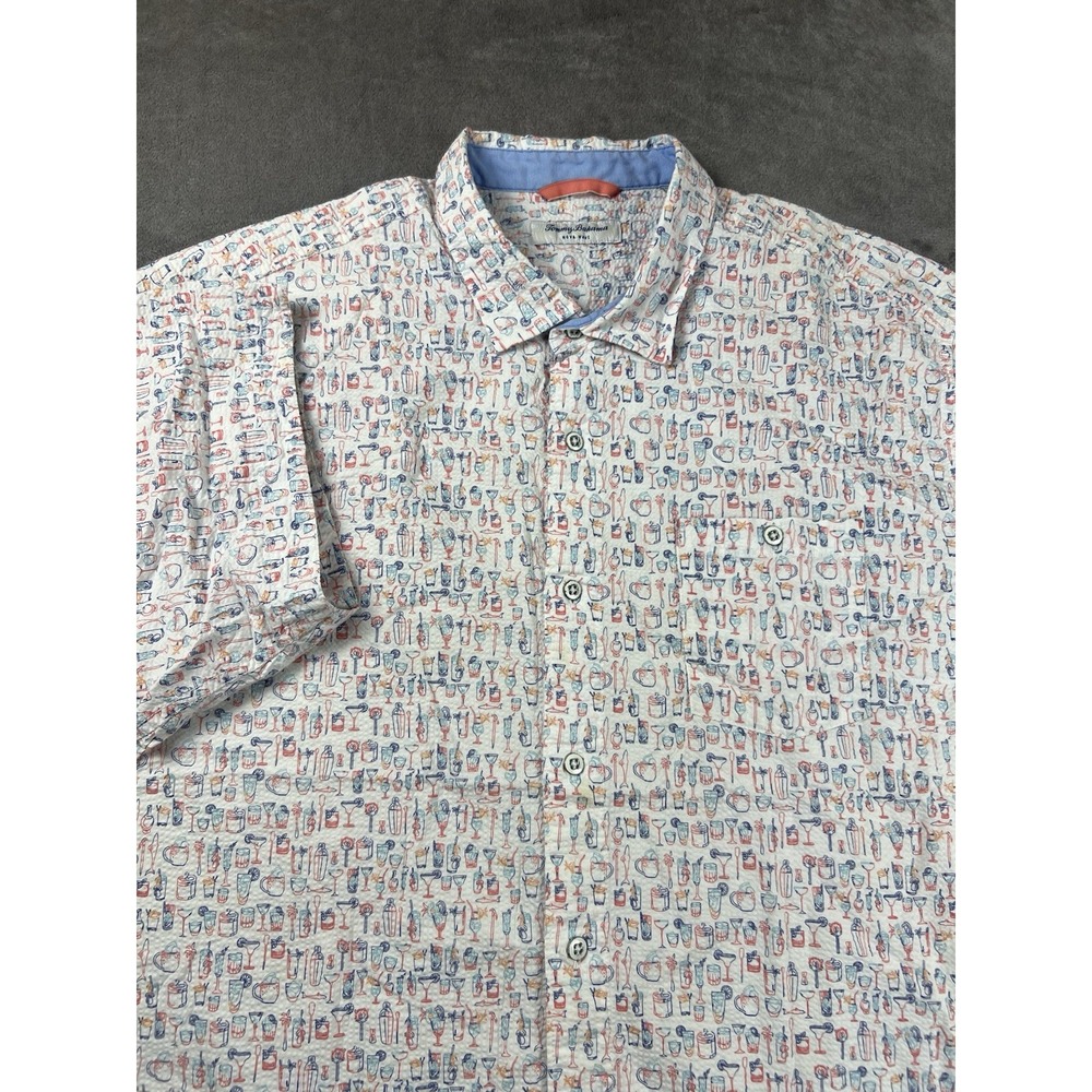 Tommy Bahama Shirt Men's 2XLB White Nova Wave Last Call Cocktail‎ Pucker Stretch